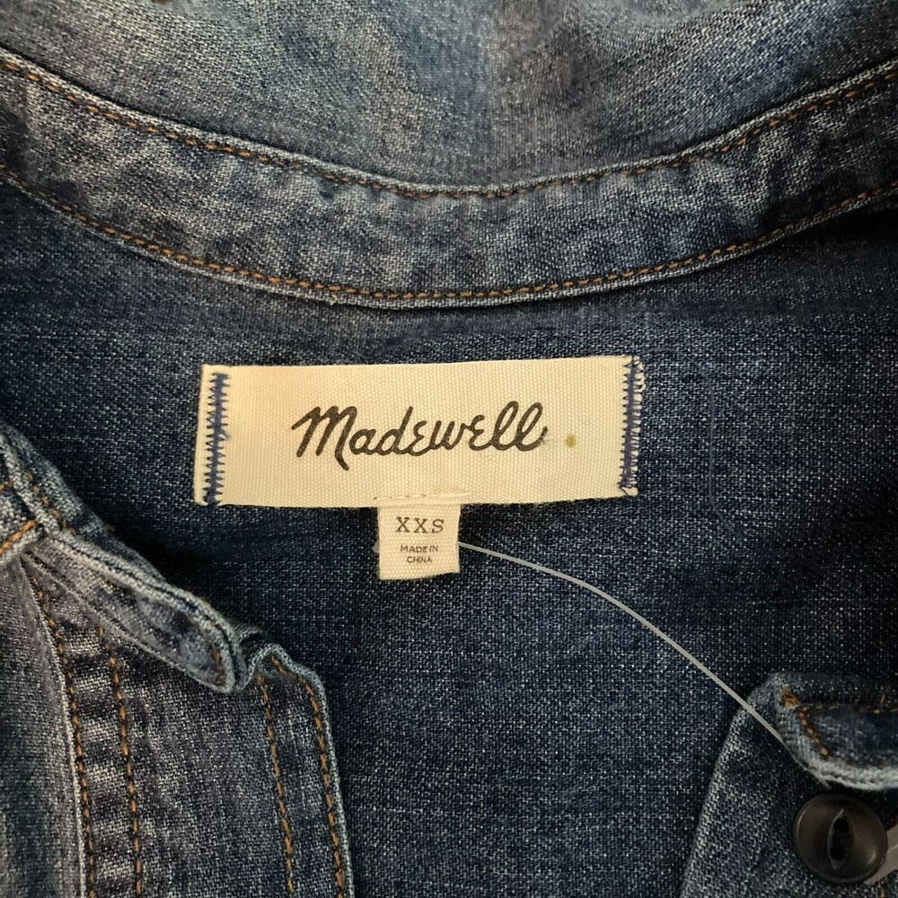 Madewell Dress Womens Sz XXS Blue Denim Shirt Cotton Button Up‎ Collared Raw Hem - Picture 6 of 11
